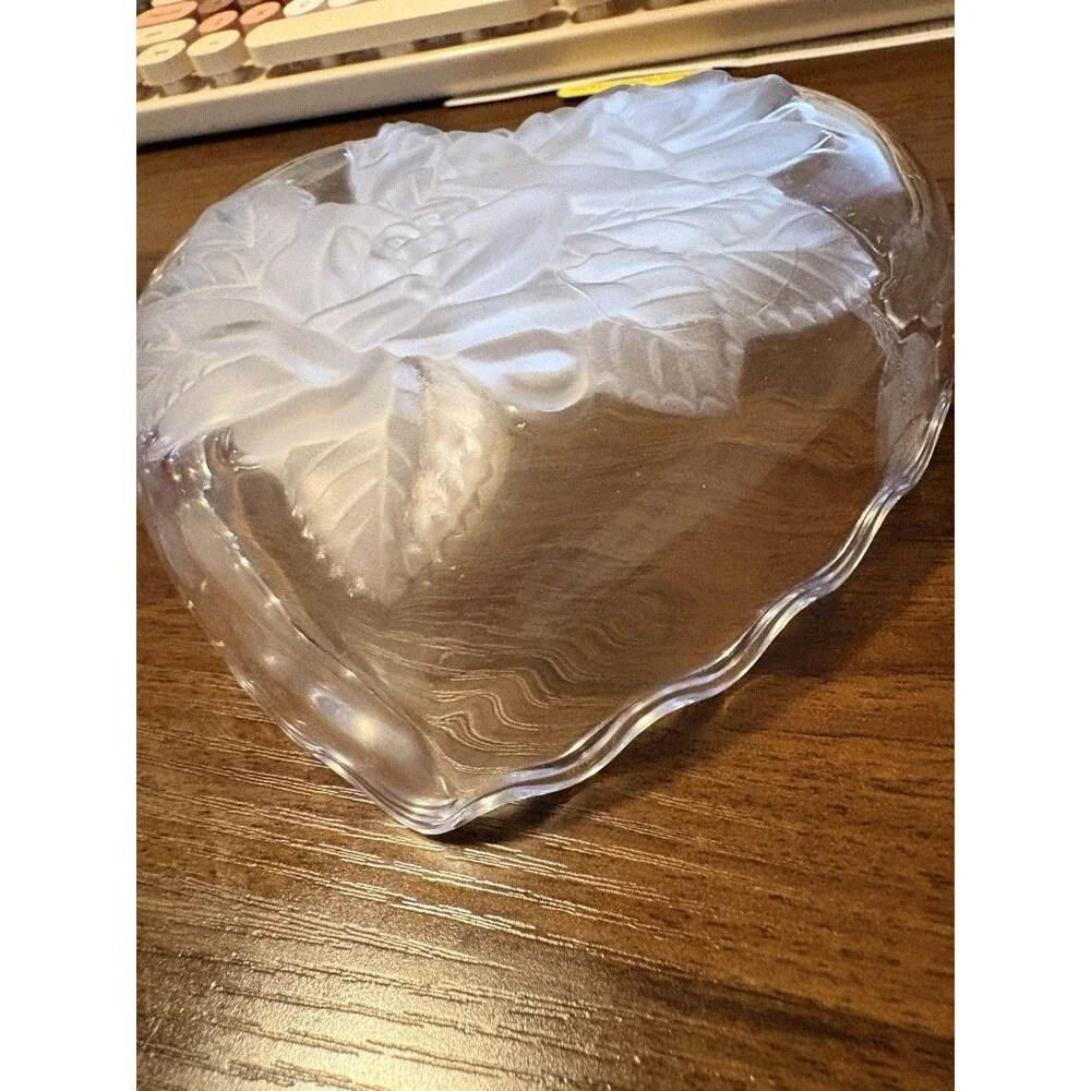 Home Beautiful Clear Heart-Shaped Glass Bowl, Floral Rose, Japan, Printed